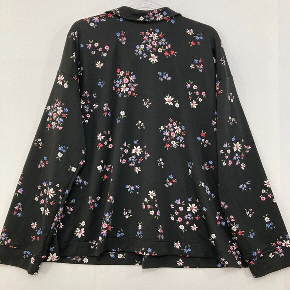 Cuddl Duds size XL Black Multi Floral Stretch Long Sleeve Blouse Comfy Relaxed - Picture 7 of 8